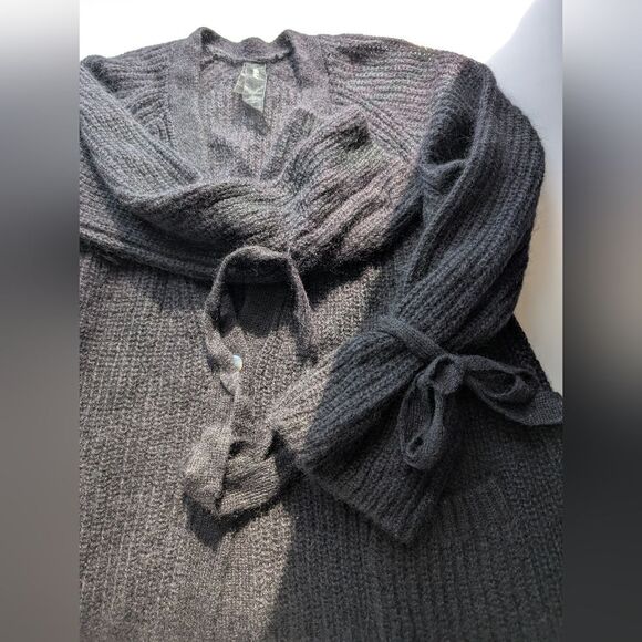 Naadam Black Mohair Wool Bow Sleeve Flowy Drapey Cardigan Sweater L - Picture 9 of 15